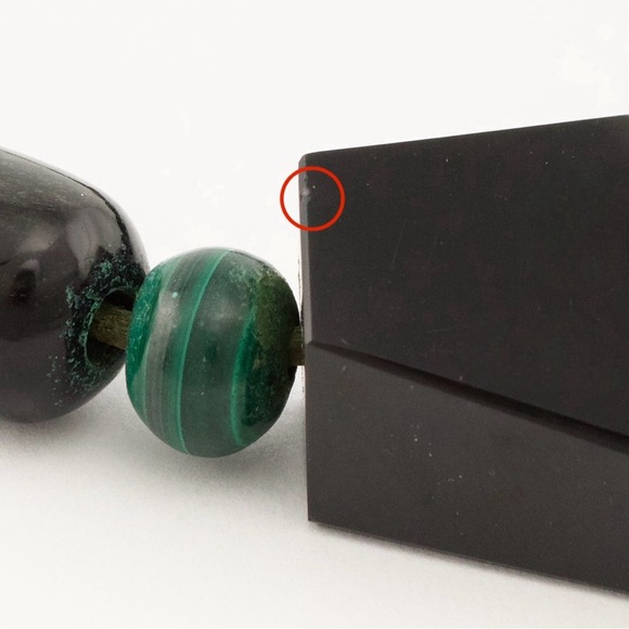 Vintage Silver Sheen Obsidian & Malachite Beaded Necklace with Geometric Pendant - Picture 8 of 10